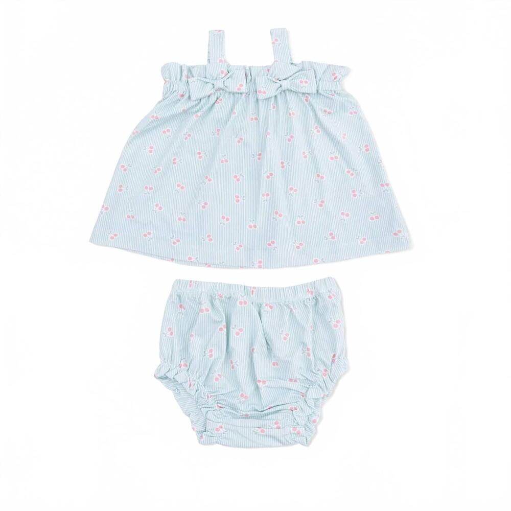 NEW ANGEL DEAR kid's top with bows and ruffle leg bloomer in tiny cherry stripe